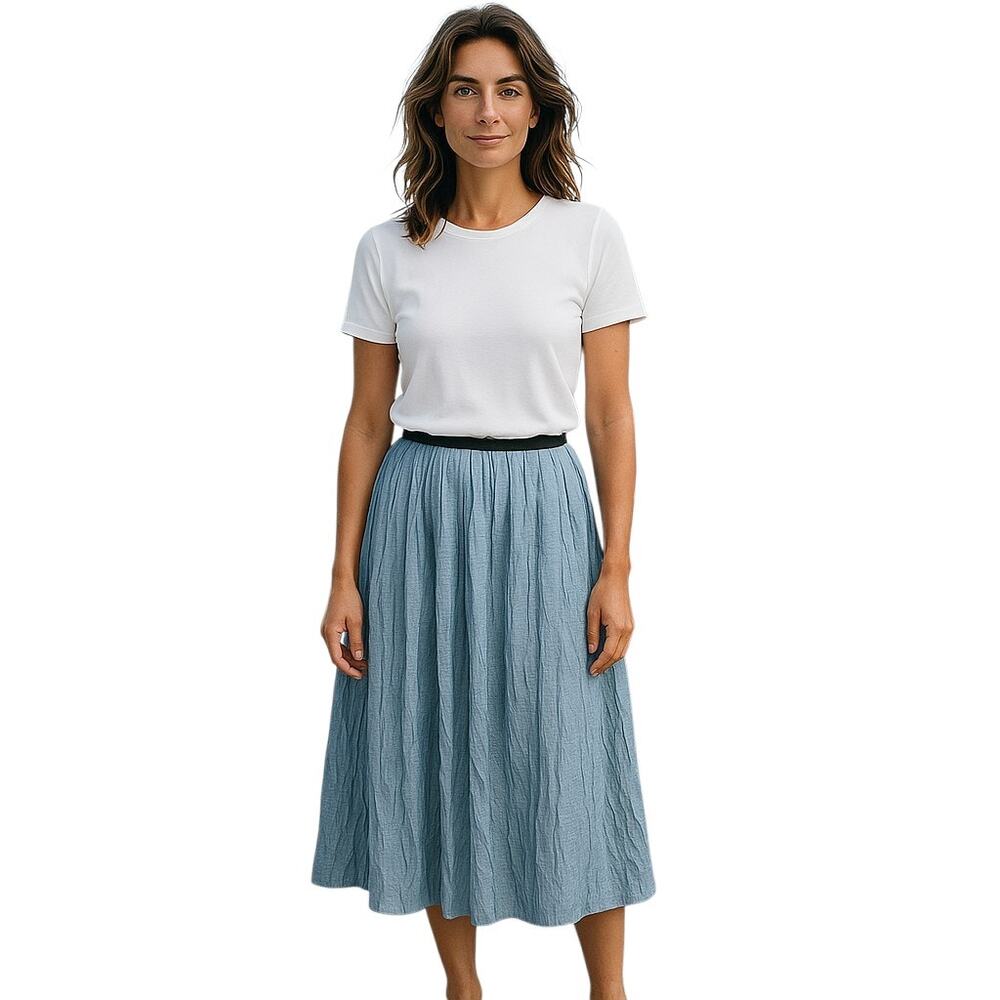 Philosophy Republic Clothing Faux Wrap Skirt Satin Blue Pleated Midi Boho 4